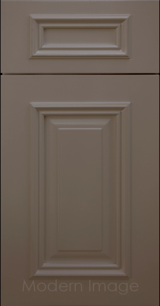 Heritage custom cabinets in a Magnetic Gray finish with classic raised panel doors and modern flat slab drawers.